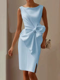 Women's Elegant -Neck Bow Detail Formal Dress